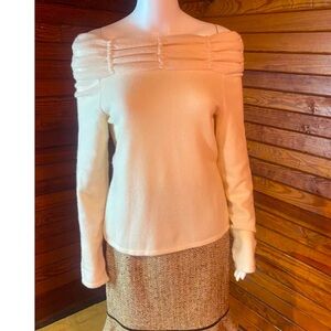 St. John 100% cashmere sweater off shoulder cream white size p small vintage